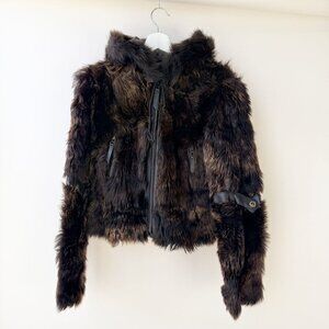 Via Veneto Genuine Shearling Lambskin Hooded Jacket – Brown & black (Size S)